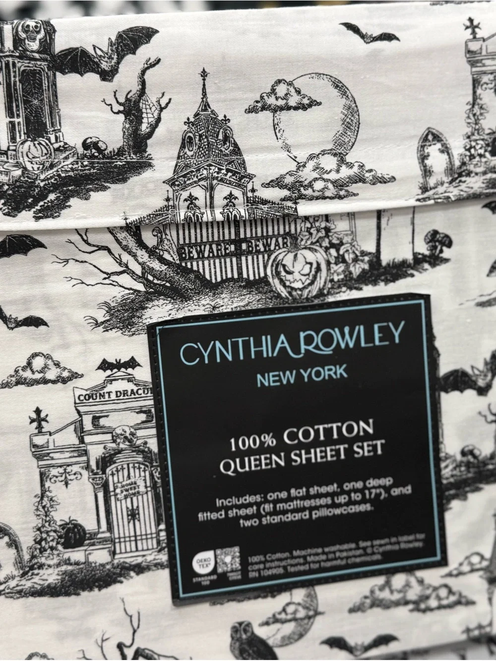 Cynthia Rowley Queen Sheet Set - Black and White Cotton